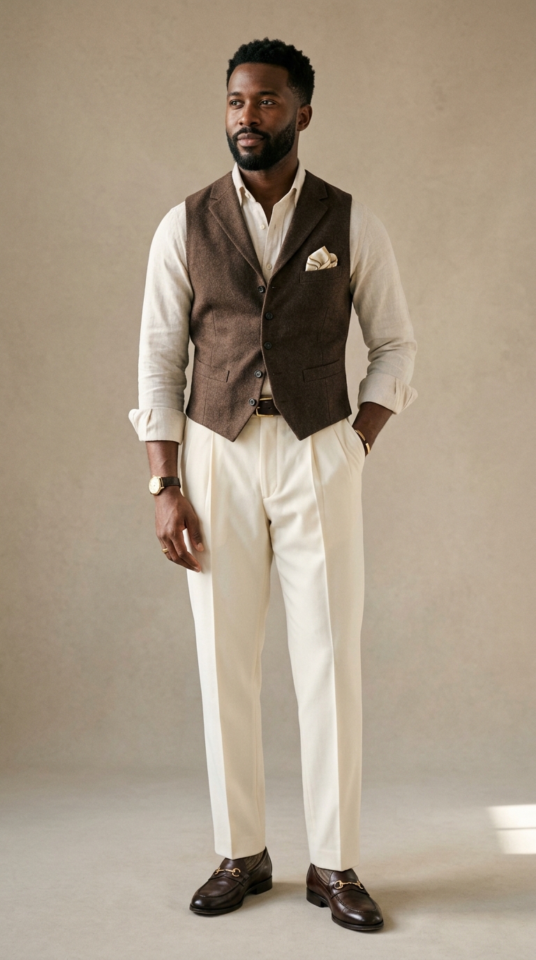 2. High-Waisted Cream Wide-Leg Trousers: Balancing Proportions