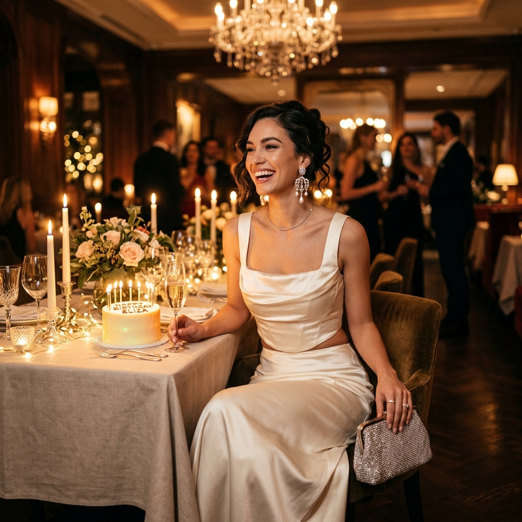 Happy Birthday Cream Silk Two-Piece Set: The Most Elegant Birthday Outfit Idea