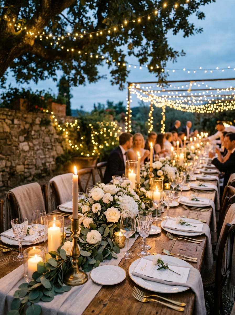 Cozy Outdoor Candlelit Wedding Reception Inspiration